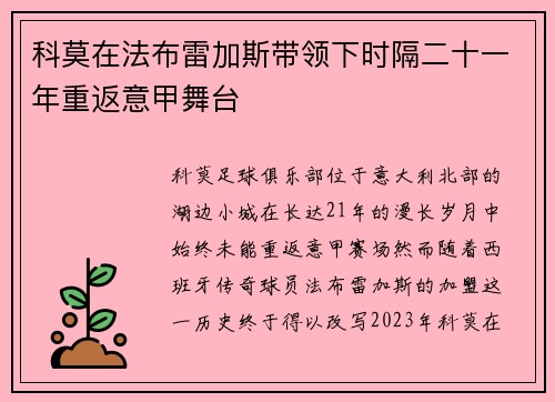 科莫在法布雷加斯带领下时隔二十一年重返意甲舞台